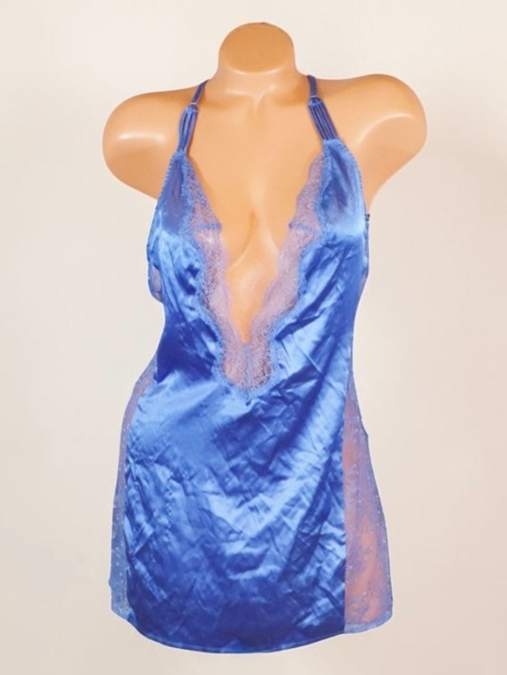 Victoria's Secret Vintage Chemise Nightgown Babydoll Lace Satin Medium Baby Blue